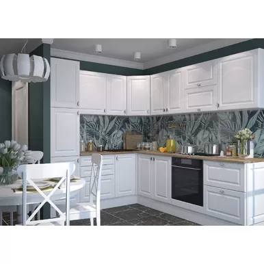 Кухня угловая Ева 2.05х2.6м - Белый софт (Горизонт)