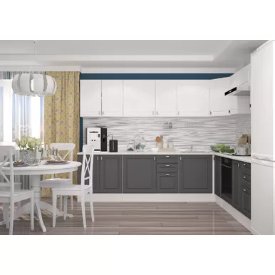 Кухня угловая Ева 3.0х2.4м - Белый софт/Графит софт (Горизонт)