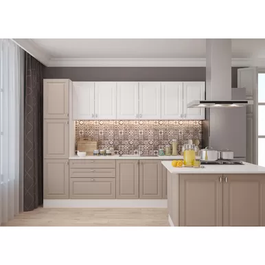 Кухня Ева 2.85м - Белый софт/Мокко софт (Горизонт)