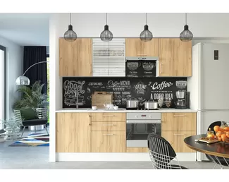 Кухня Европа 2.4м ЛДСП - Вариант 2 - Крафт золотой (Горизонт)