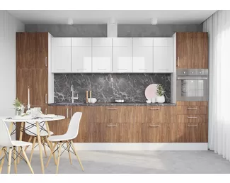 Кухня Европа/Люкс 3.6м ЛДСП/МДФ - Мореное дерево/Белый глянец (Горизонт)