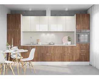 Кухня Европа/Люкс 3.6м ЛДСП/МДФ - Мореное дерево/Ваниль глянец (Горизонт)