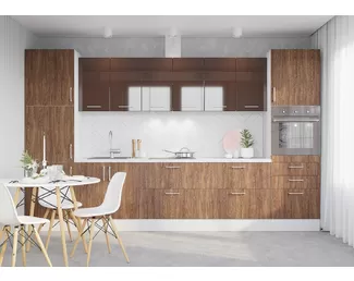 Кухня Европа/Люкс 3.6м ЛДСП/МДФ - Мореное дерево/Шоколад глянец (Горизонт)