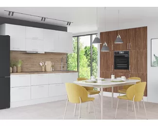 Кухня угловая Люкс/Европа 2.4х1.8м МДФ/ЛДСП - Белый глянец/Мореное дерево (Горизонт)