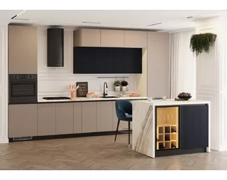 Кухня SKYFREE 3.8м - Темно-синий софт/Латте софт (МК Стиль)