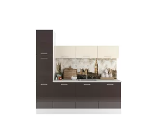 Кухня Люкс 2.25м - Ваниль глянец/Шоколад глянец (Горизонт)