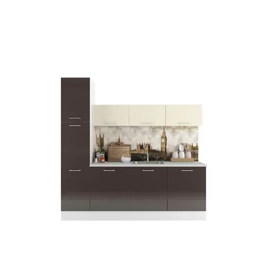 Кухня Люкс 2.25м - Ваниль глянец/Шоколад глянец (Горизонт)