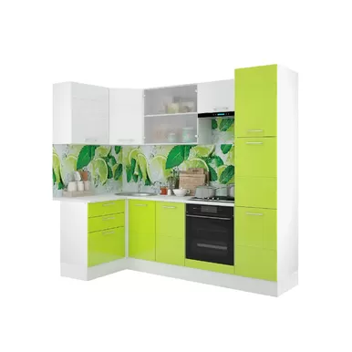 Кухня угловая Люкс 1.2х2.45м - Белый глянец/Лайм глянец (Горизонт)