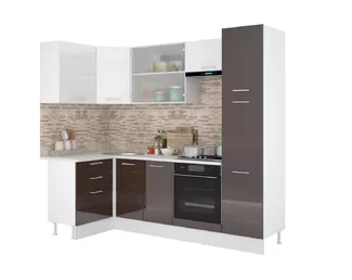 Кухня угловая Люкс 1.2х2.45м - Белый глянец/Шоколад глянец (Горизонт)