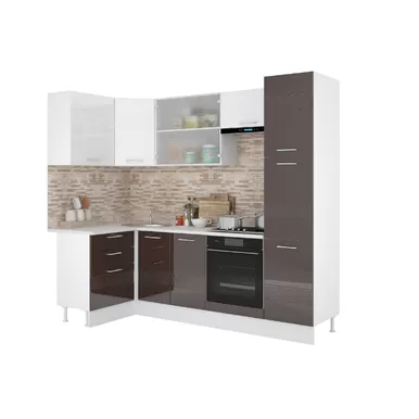 Кухня угловая Люкс 1.2х2.45м - Белый глянец/Шоколад глянец (Горизонт)