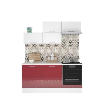 Кухня Люкс 1.8м - Вариант 2 - Белый глянец/Рубин глянец (Горизонт)