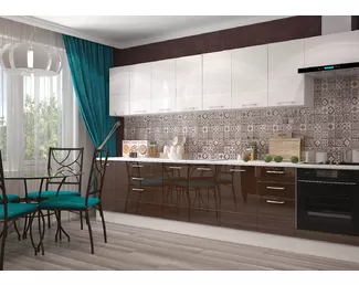 Кухня Люкс 3.4м - Белый глянец/Шоколад глянец (Горизонт)