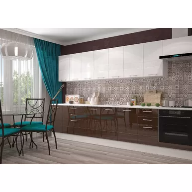 Кухня Люкс 3.4м - Белый глянец/Шоколад глянец (Горизонт)