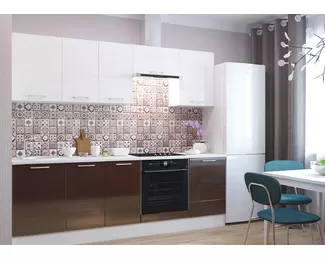 Кухня Люкс 2.4 - Вариант 2 - Белый глянец/Шоколад глянец (Горизонт)