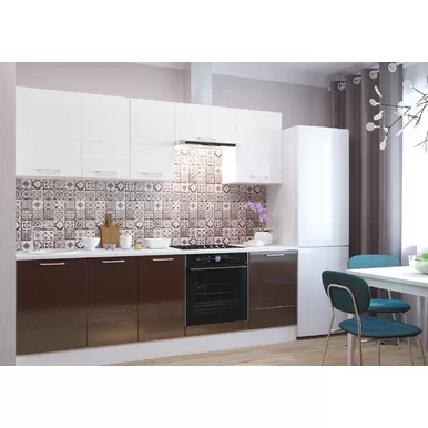 Кухня Люкс 2.4 - Вариант 2 - Белый глянец/Шоколад глянец (Горизонт)