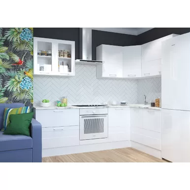 Кухня угловая Люкс 2.5х1.5м - Белый глянец (Горизонт)