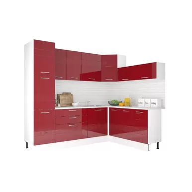 Кухня угловая Люкс 2.45х1.8м - Рубин глянец (Горизонт)