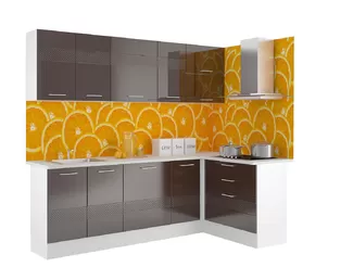 Кухня угловая Люкс 2.4х1.2м - Шоколад глянец (Горизонт)