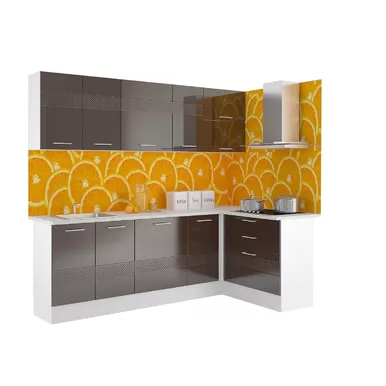 Кухня угловая Люкс 2.4х1.2м - Шоколад глянец (Горизонт)