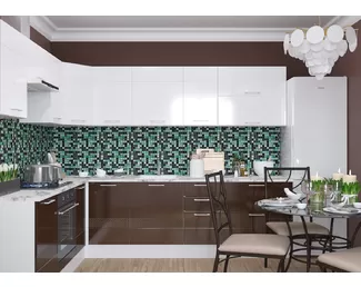 Кухня угловая Люкс 2.05х2.85м - Белый глянец/Шоколад глянец (Горизонт)