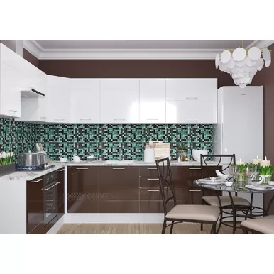 Кухня угловая Люкс 2.05х2.85м - Белый глянец/Шоколад глянец (Горизонт)