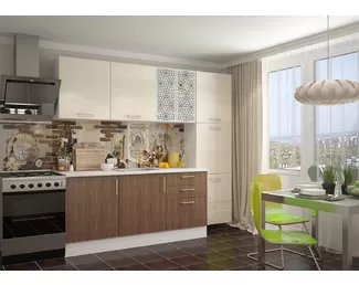 Кухня Люкс/Европа 2.4 МДФ/ЛДСП - Ваниль глянец/Мореное дерево (Горизонт)