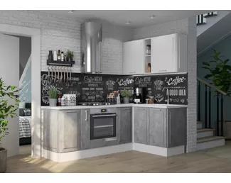 Кухня угловая Модерн 2.2х1.4м - Белый эмалит/Бетон грей (Горизонт)