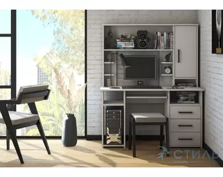 Стол компьютерный Лик-5 с надстройкой (СК-4+ПСК 3/6)  - Белый гладкий (Мк Стиль)