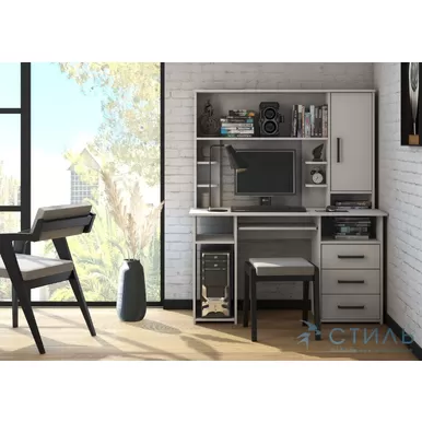 Стол компьютерный Лик-5 с надстройкой (СК-4+ПСК 3/6)  - Белый гладкий (Мк Стиль)