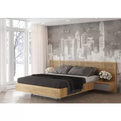 Спальный комплект Бостон с ПМ - Серый Шифер/Дуб Крафт золотой  (МК Стиль)