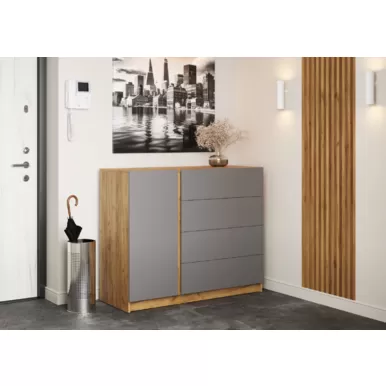 Комод Бостон КМ-001 (ЛДСП) - Серый Шифер/Дуб крафт золотой (МК Стиль А)