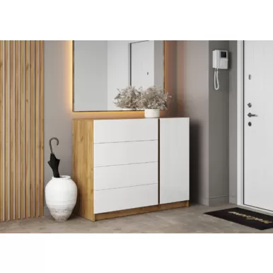 Комод Бостон КМ-001 (МДФ) - Белый глянцевый/Дуб крафт золотой (МК Стиль А)