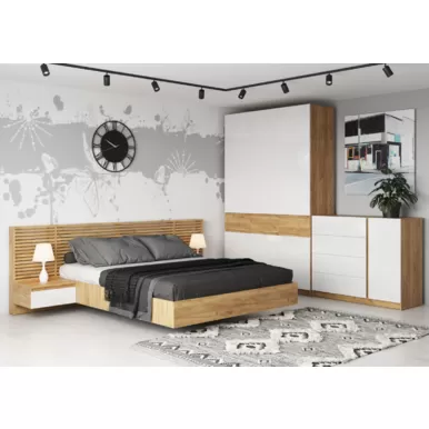 Спальня Бостон - Белый глянец МДФ / Дуб Крафт золотой (МК Стиль)