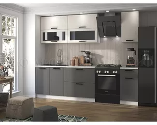Кухонный гарнитур Монако 2.0м - Компоновка 2 - Белый снег софт/Графит софт (МИФ)