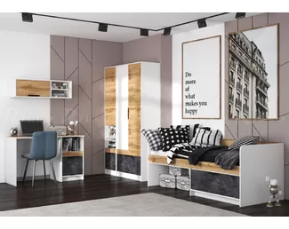 Детская Оскар -  Белый/Дуб вотан/Бетон тёмный (Рикко)