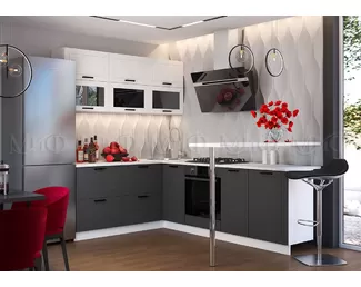 Кухня угловая Монако 1.8х2.5м - Белый снег софт/Графит софт (МИФ)