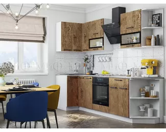 Кухонный гарнитур угловой Техно 0.9х2.7м - Компоновка 2 - Экзотическое дерево Амазония (МИФ)