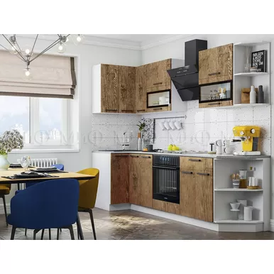 Кухонный гарнитур угловой Техно 0.9х2.7м - Компоновка 2 - Экзотическое дерево Амазония (МИФ)