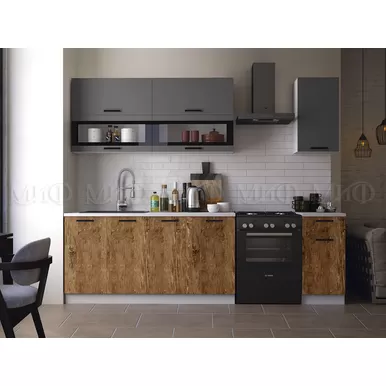 Кухонный гарнитур Техно 2.0м - Компоновка 2 - Графит софт/Экзотическое дерево Амазония (МИФ)