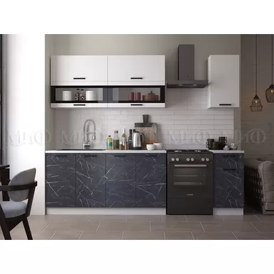 Кухонный гарнитур Техно 2.0м - Компоновка 2 - Белый глянец холодный/Мрамор темный (МИФ)