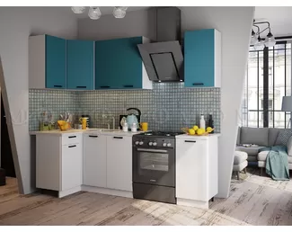 Кухонный гарнитур угловой Техно 1.1х1.8м - Компоновка 6 - Атлантик софт/Белый снег софт (МИФ)