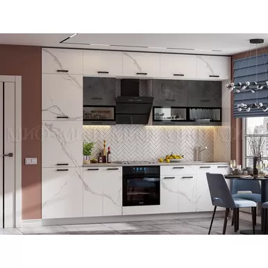 Кухонный гарнитур Техно 3.0м - Компоновка 2 - Бетон графит/Мрамор белый (МИФ)
