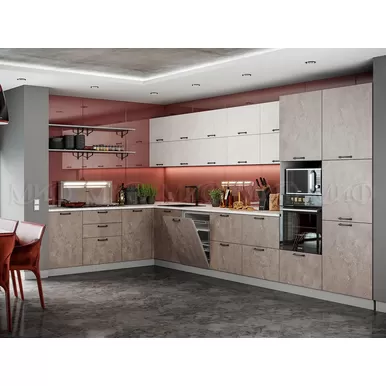 Кухня угловая Техно 2.4х4.0м - Бетон светлый/Бетон темный (МИФ)