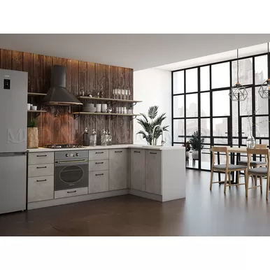 Кухня угловая Техно 2.4х1.4м - Бетон светлый (МИФ)