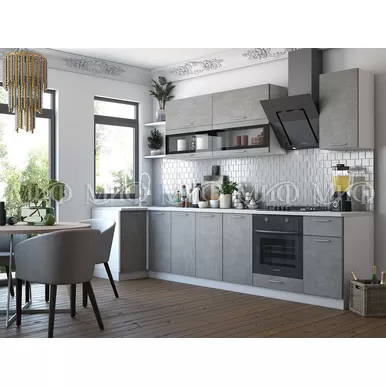 Кухня угловая Техно 1.0х3.2м - Бетон светлый (МИФ)