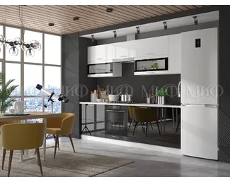 Кухня Техно 2.8м - Белый глянец/Черный глянец (МИФ)