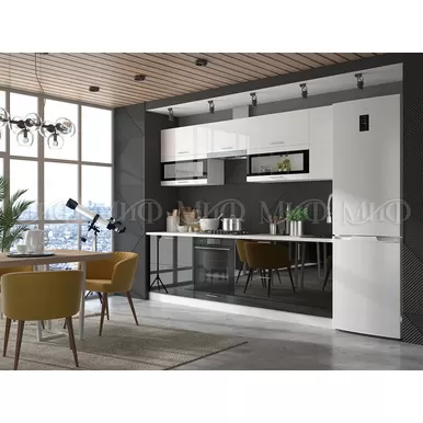 Кухня Техно 2.8м - Белый глянец/Черный глянец (МИФ)
