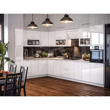 Кухня угловая Техно 2.2х3.4м - Белый глянец (МИФ)