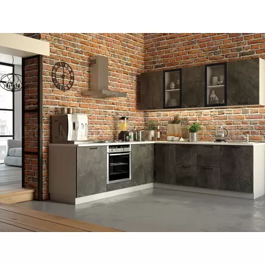 Кухня угловая Техно 2.4х2.4м - Бетон графит (МИФ)