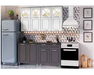 Кухонный гарнитур Констанция 1.6м/900мм - Компоновка 4 - Белый снег софт/Графит софт (МИФ)